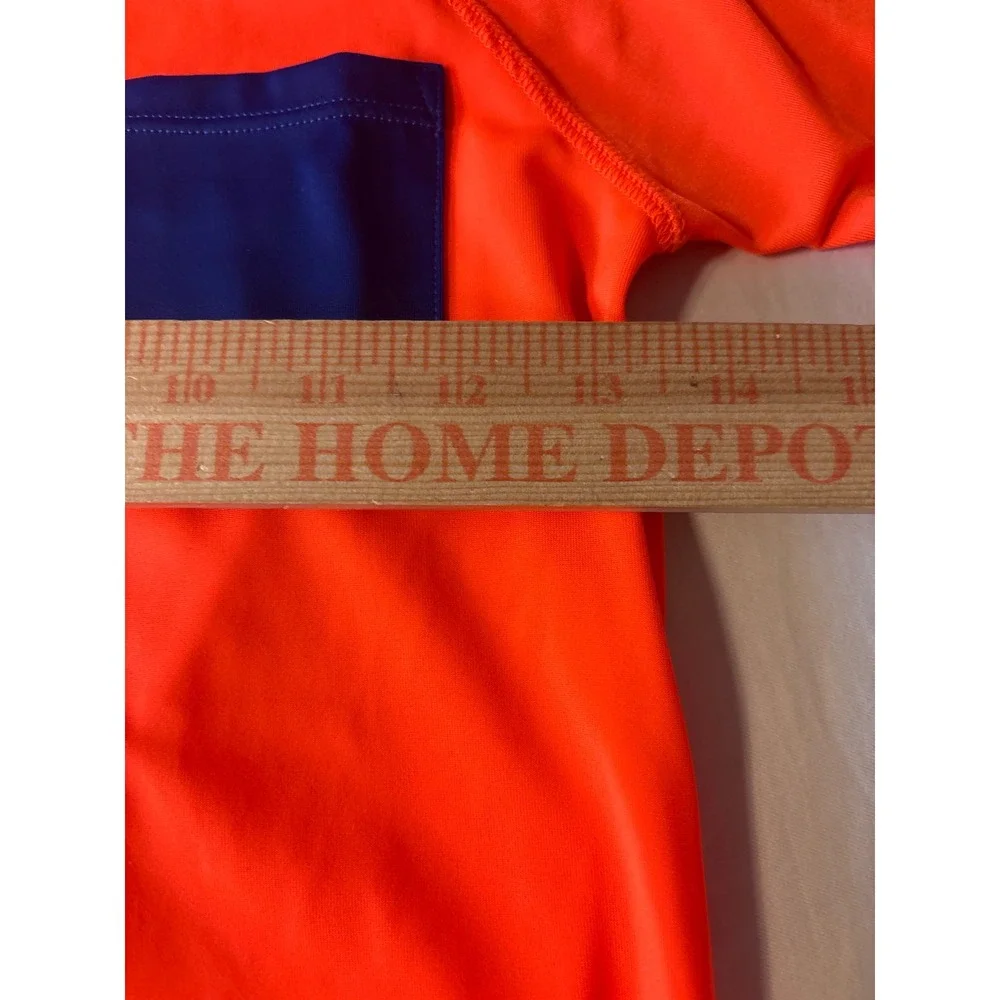 Crewcuts Rash Guard Boys 10 Neon Orange Short Sleeve UPF 50+ Pocket